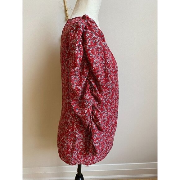 MAX Studio BNWOT Red Floral Ruched Sleeve Blouse Women Sz Small - Picture 3 of 5